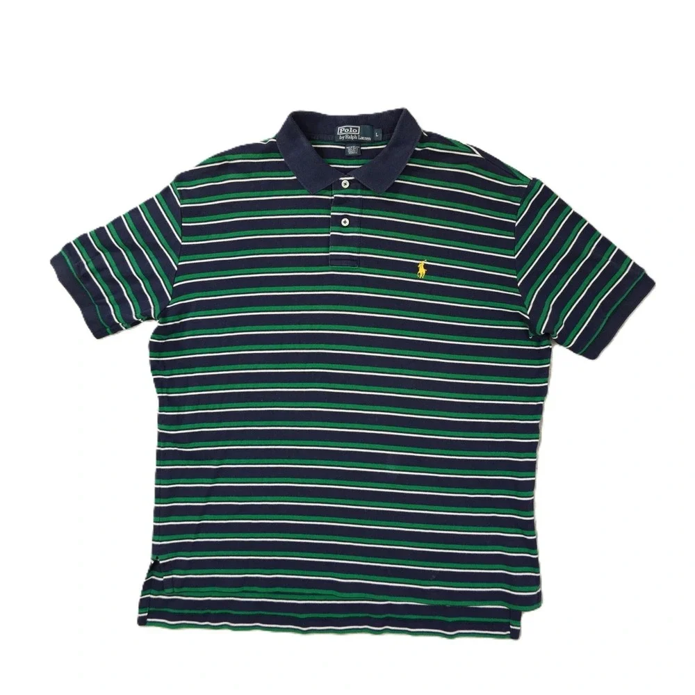 Polo Ralph Lauren Polo Shirt Men's' Large Blue Green Stripe Preppy 90s
